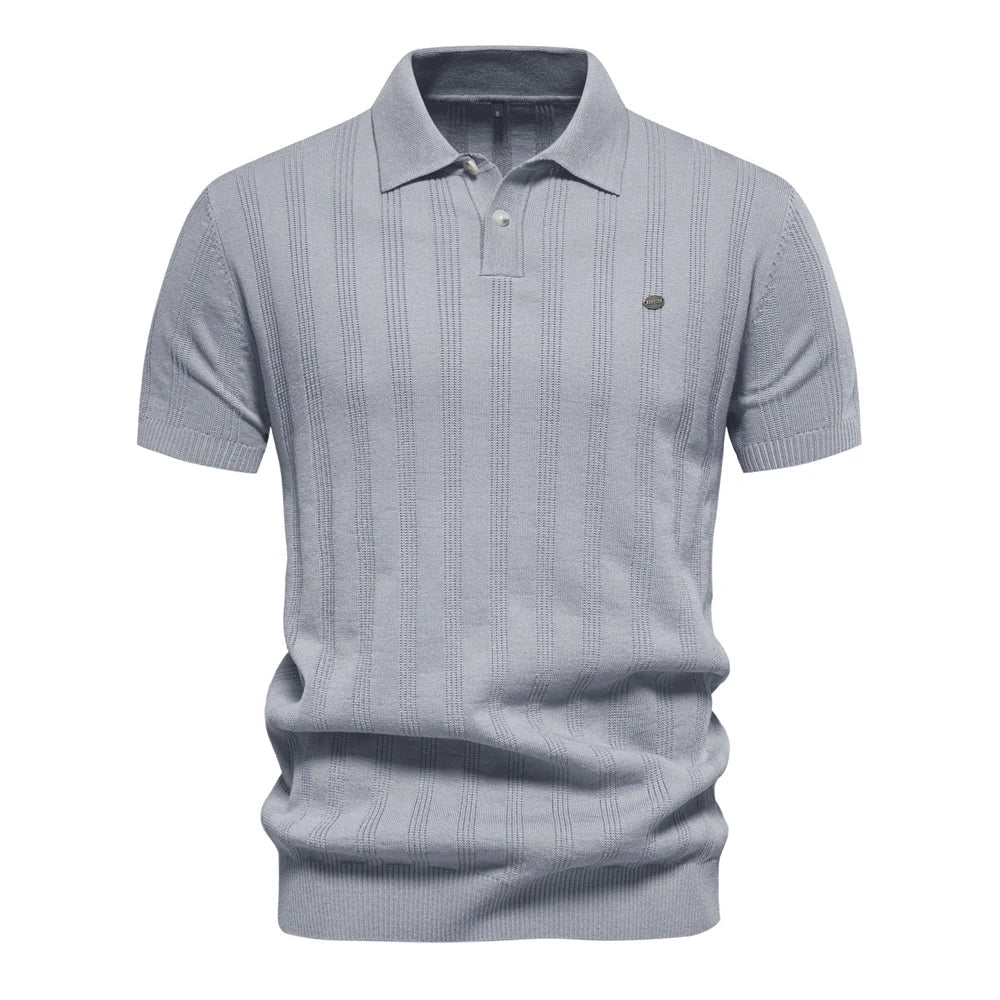 Anton | Herren Strick Poloshirt mit Streifen