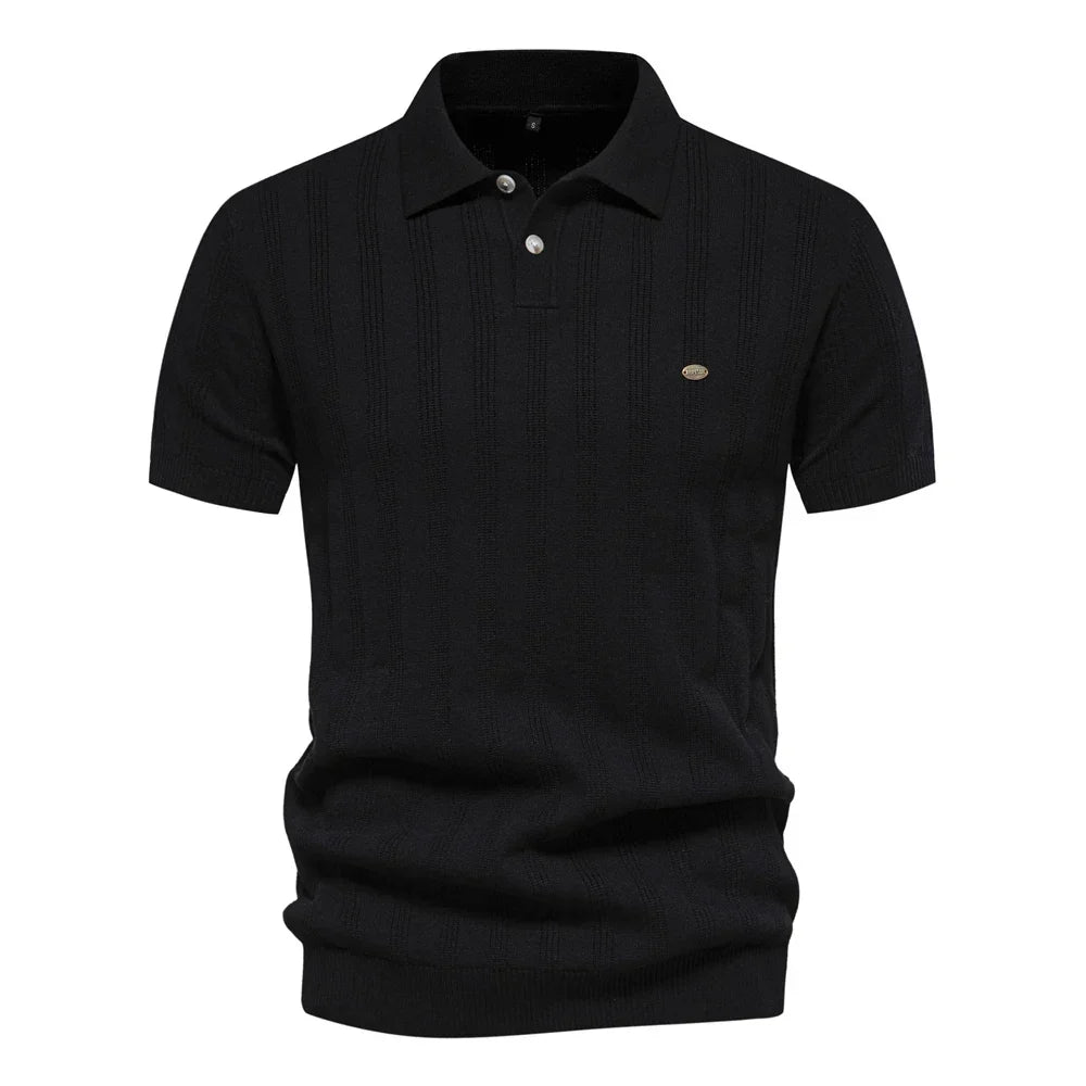 Anton | Herren Strick Poloshirt mit Streifen