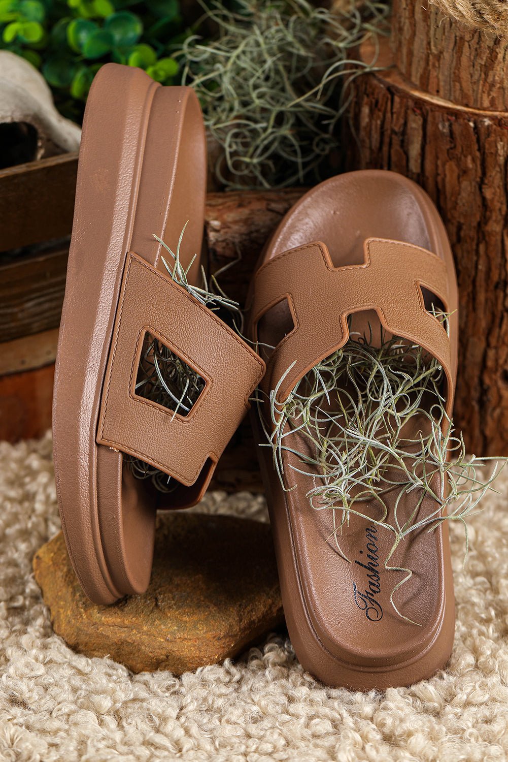 Damen Plateau-Pantoletten mit Cut-Out-Design und Plattformsohle