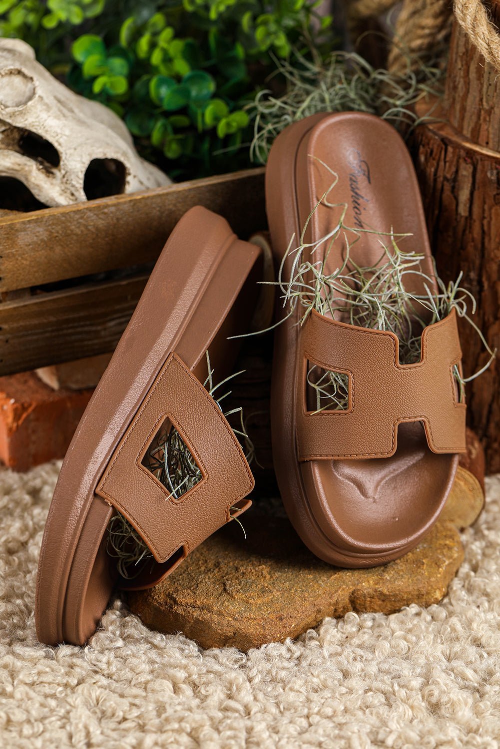 Damen Plateau-Pantoletten mit Cut-Out-Design und Plattformsohle