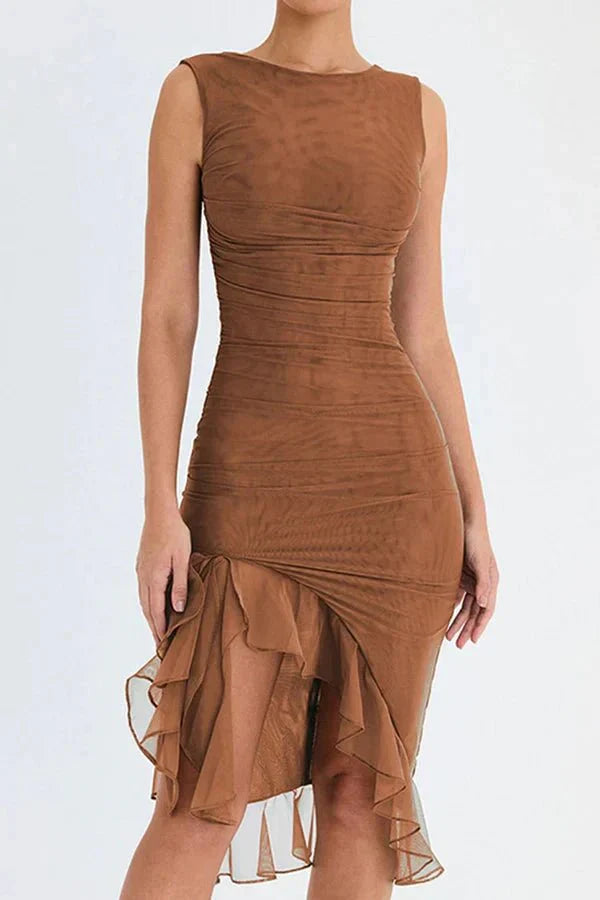 Ballkleider Damen – Figurbetontes Midikleid mit Volantsaum