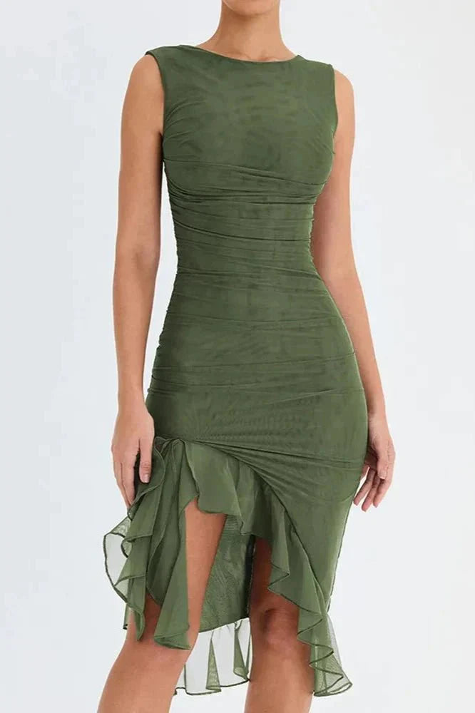 Ballkleider Damen – Figurbetontes Midikleid mit Volantsaum