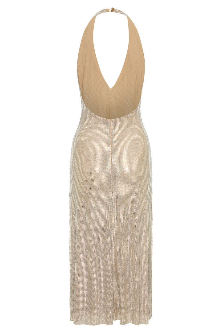 Ballkleider Damen – Glänzendes Maxikleid mit Neckholder