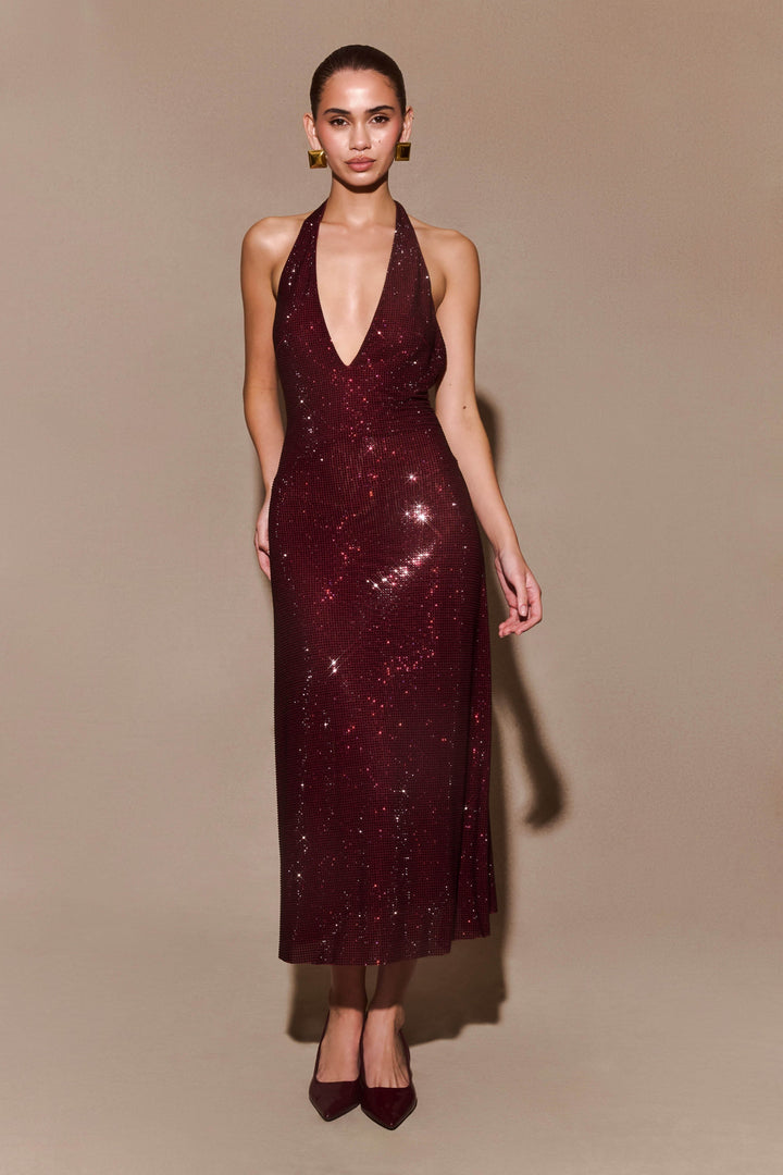 Ballkleider Damen – Glänzendes Maxikleid mit Neckholder