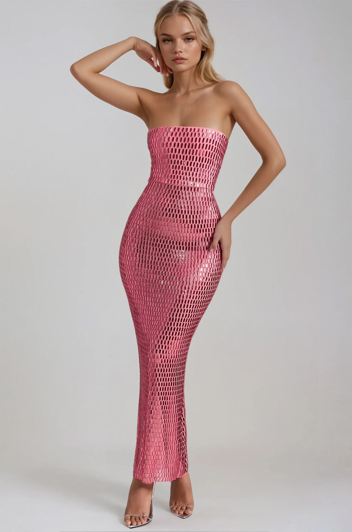 Ballkleider Damen – Trägerloses Maxikleid mit Glitzerverzierung