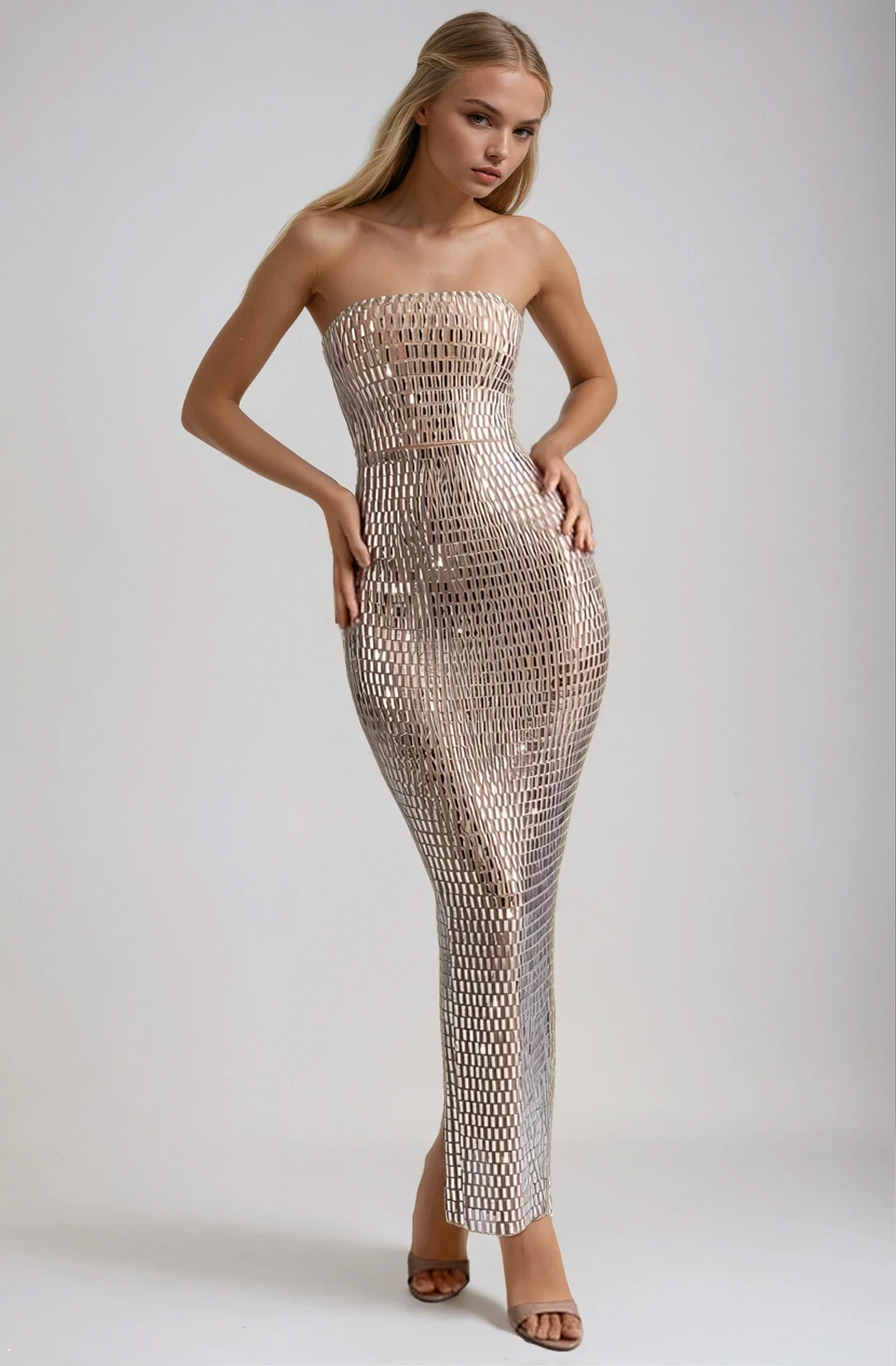 Ballkleider Damen – Trägerloses Maxikleid mit Glitzerverzierung