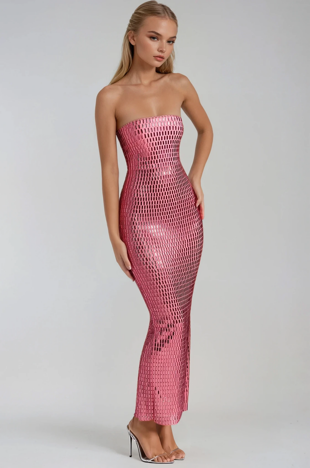 Ballkleider Damen – Trägerloses Maxikleid mit Glitzerverzierung