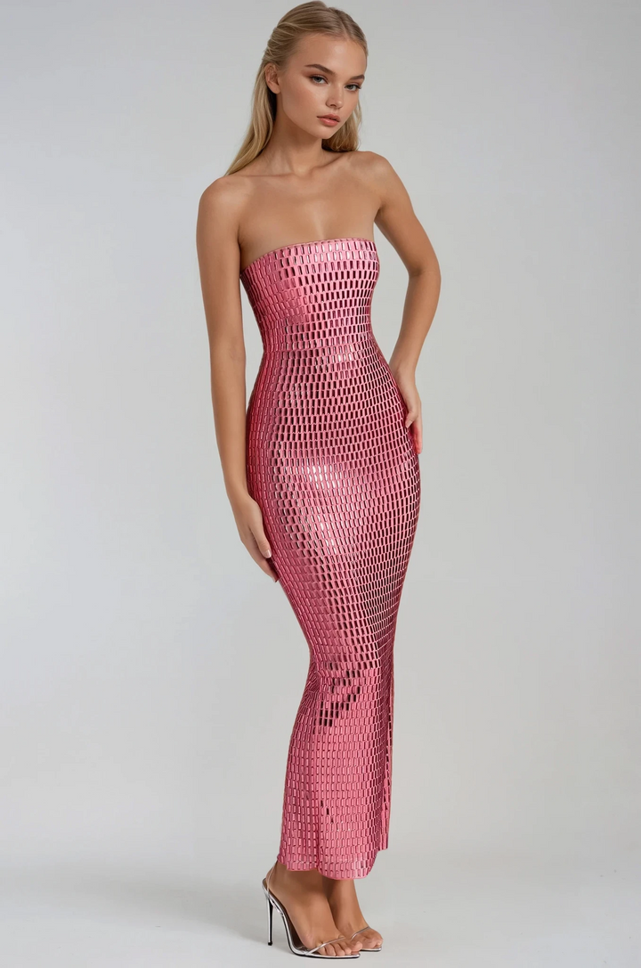 Ballkleider Damen – Trägerloses Maxikleid mit Glitzerverzierung