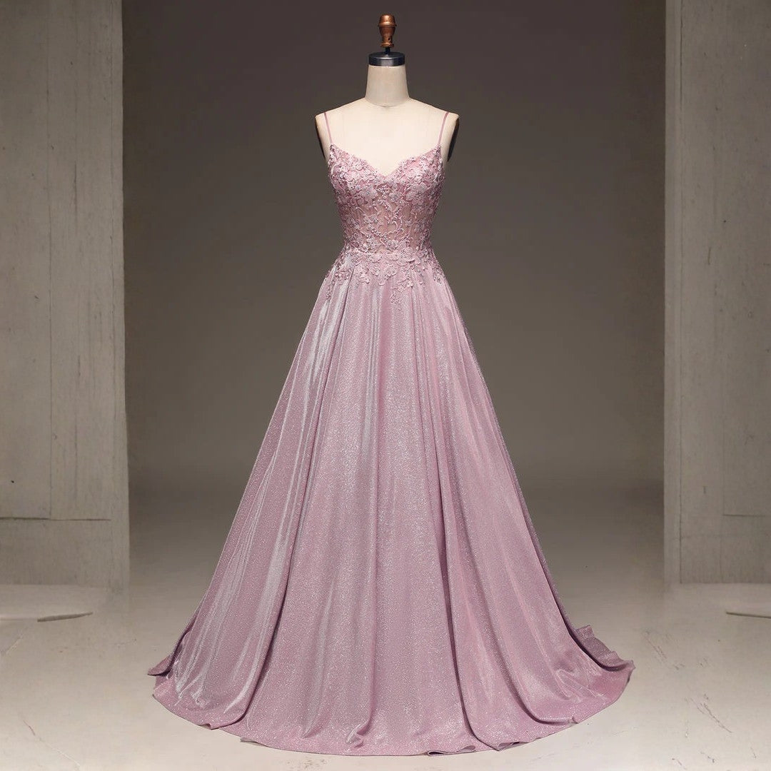 Ballkleider Damen – Verziertes Maxikleid mit Schmalen Trägern