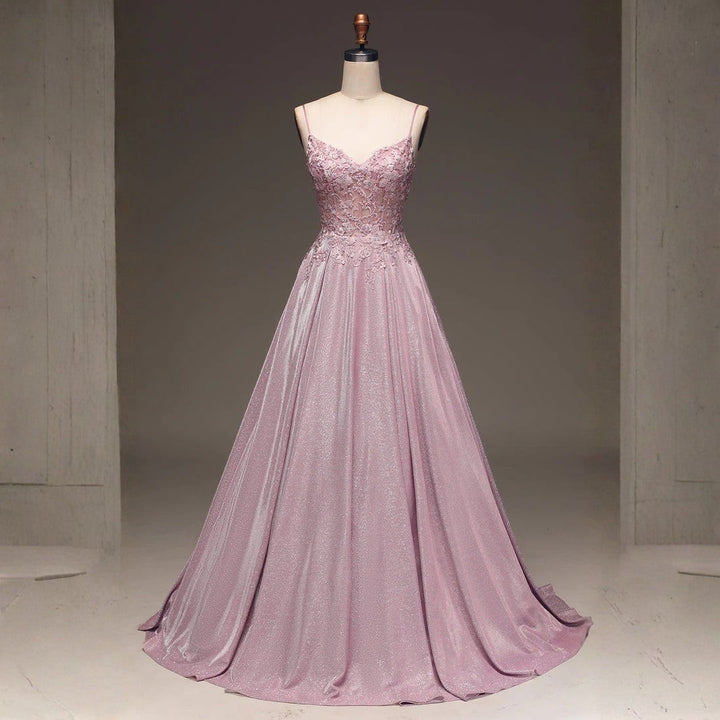 Ballkleider Damen – Verziertes Maxikleid mit Schmalen Trägern