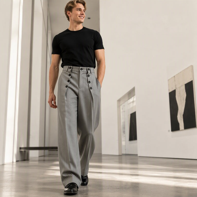Bastian Herren Hochbundhose mit zweireihigem Knopfverschluss und geradem Bein