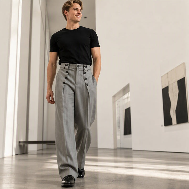 Bastian Herren Hochbundhose mit zweireihigem Knopfverschluss und geradem Bein