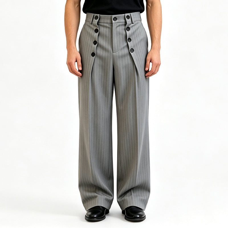 Herren Hochbundhose mit zweireihigem Knopfverschluss und geradem Bein – Grau