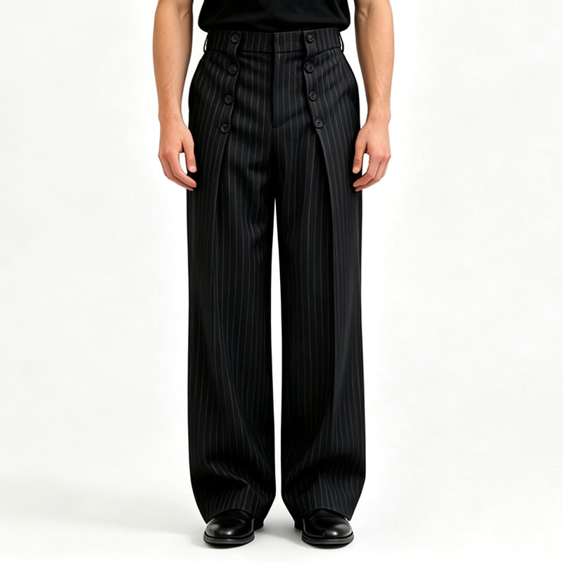 Herren Hochbundhose mit zweireihigem Knopfverschluss und geradem Bein – Schwarz