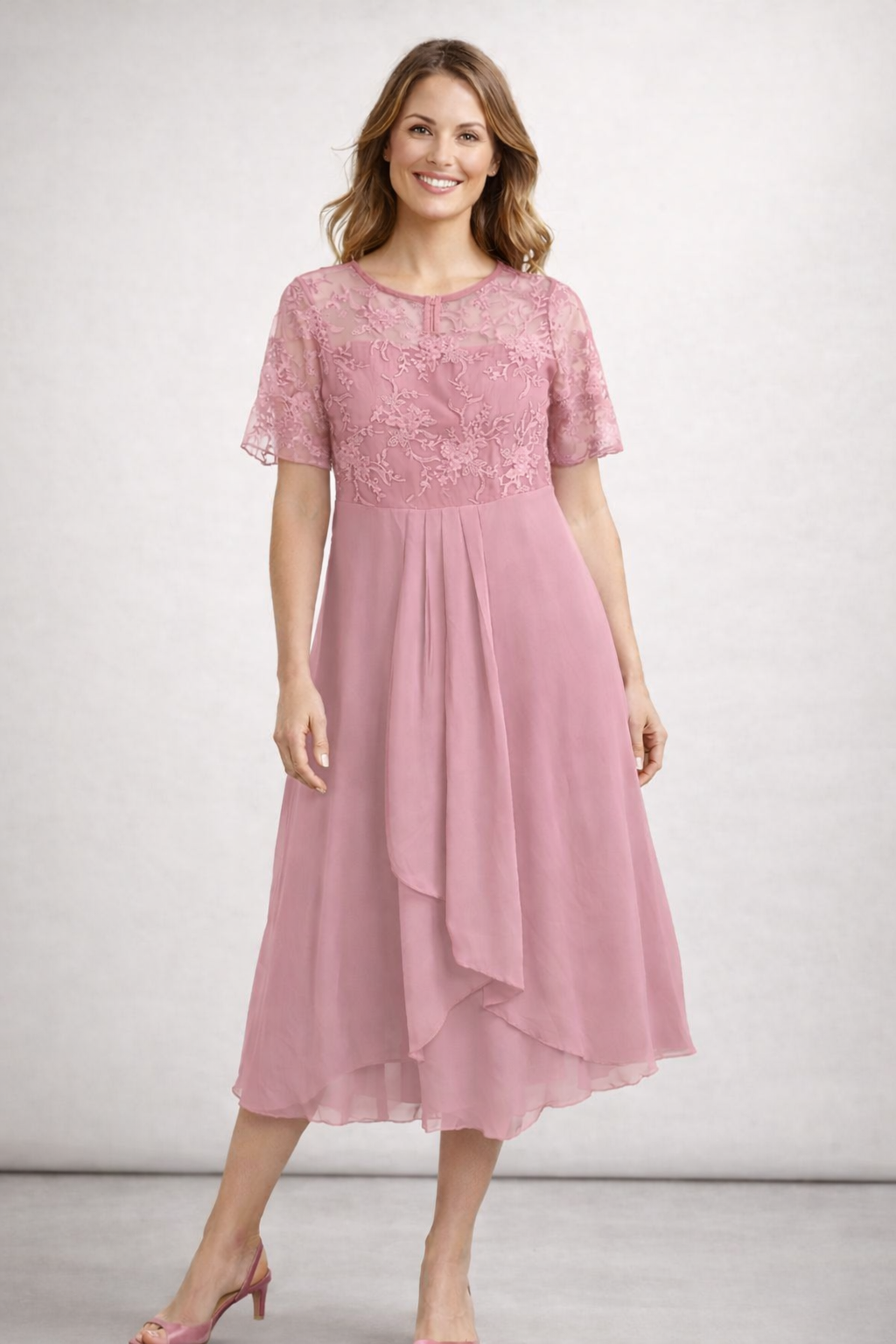 Beatrice | Zartes Spitzen Chiffon Midikleid