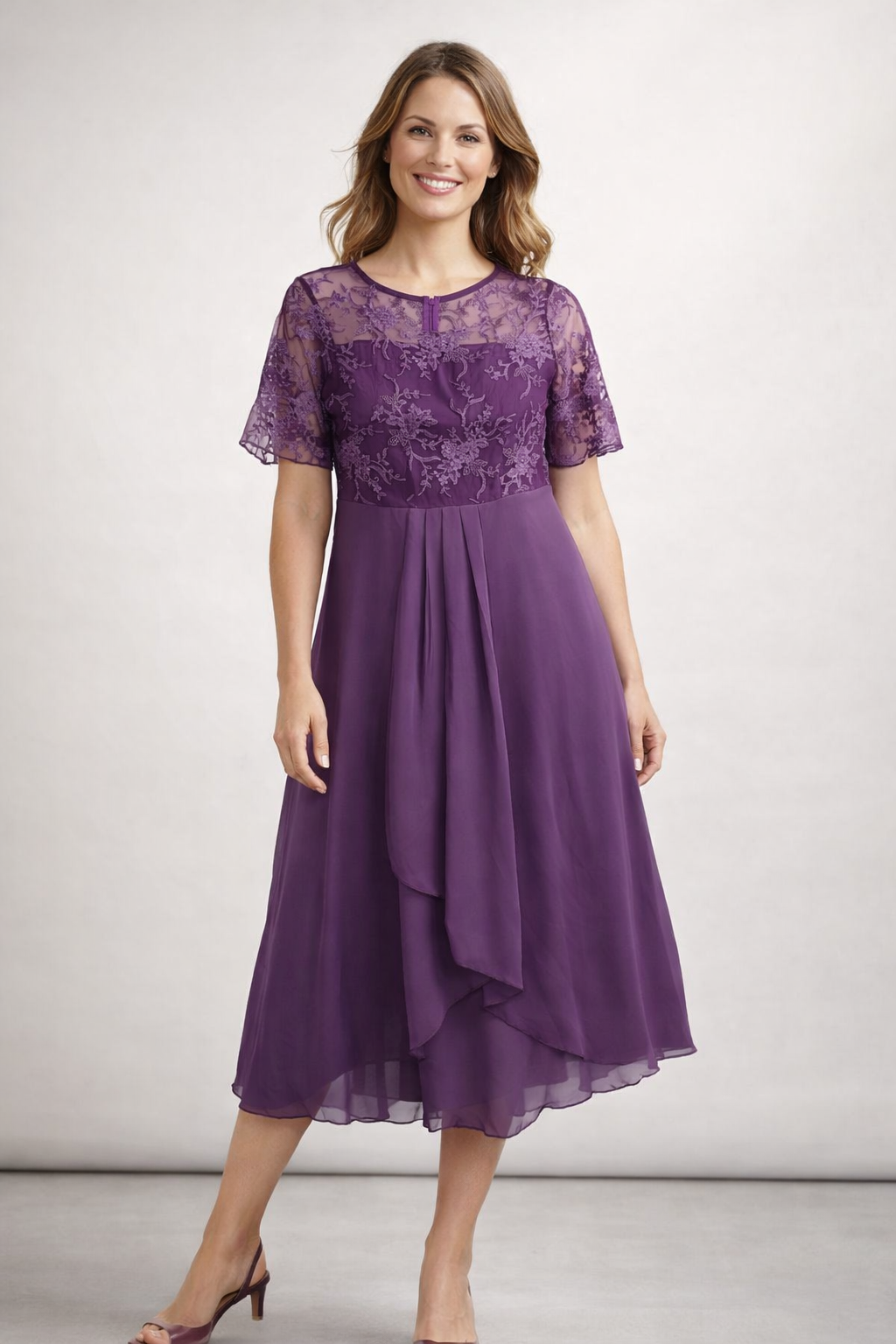 Beatrice | Zartes Spitzen Chiffon Midikleid