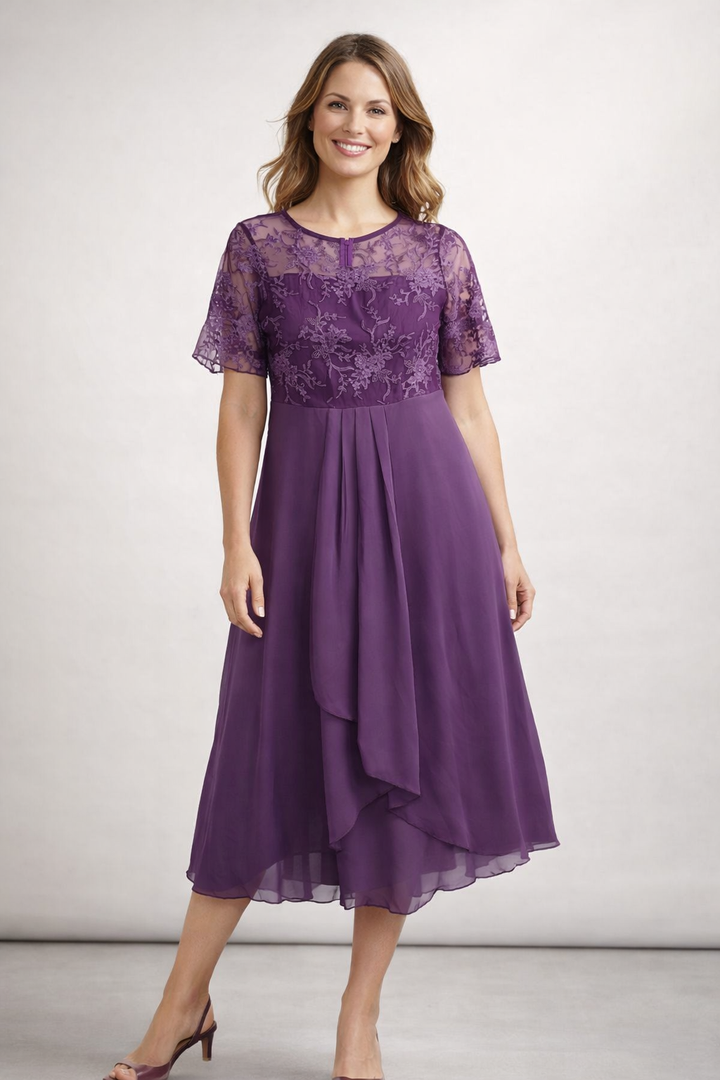Beatrice | Zartes Spitzen Chiffon Midikleid