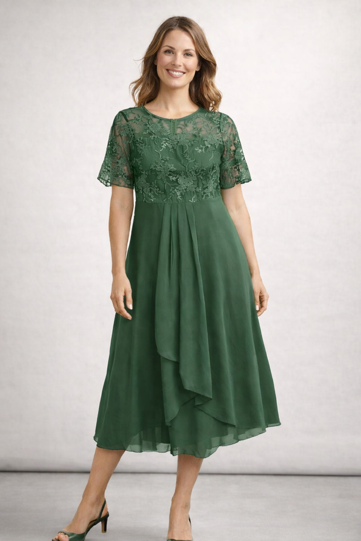 Beatrice | Zartes Spitzen Chiffon Midikleid