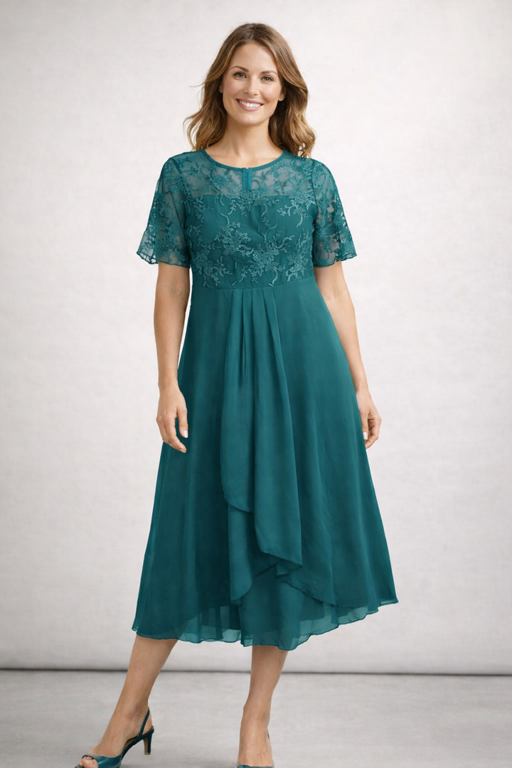 Beatrice | Zartes Spitzen Chiffon Midikleid