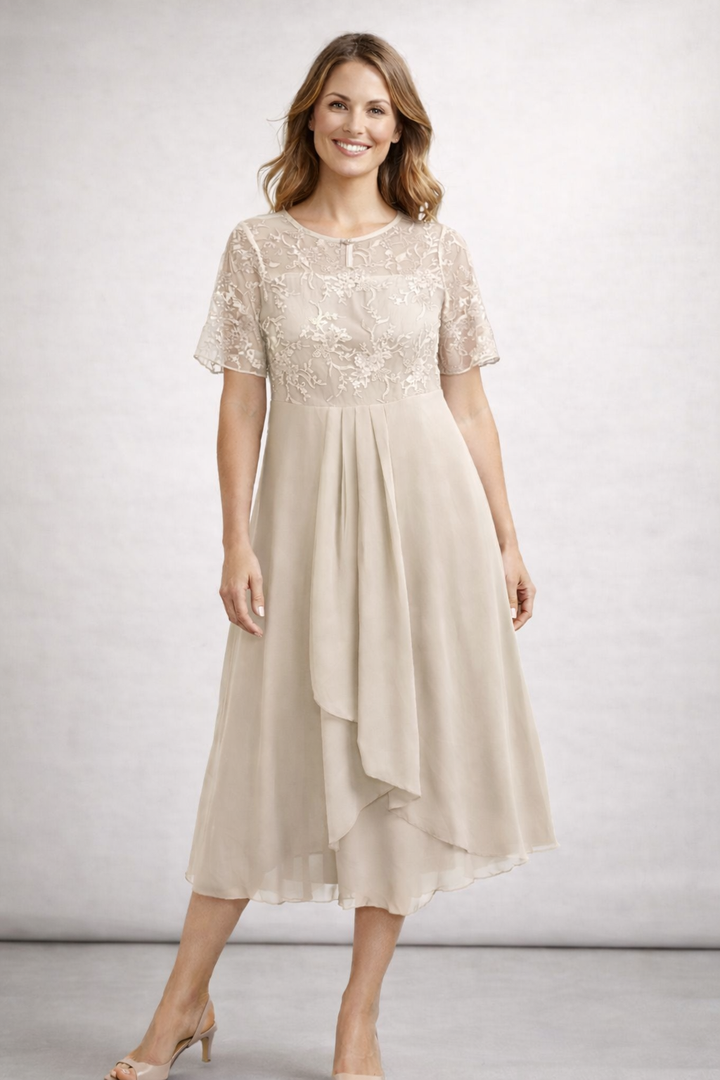Beatrice | Zartes Spitzen Chiffon Midikleid