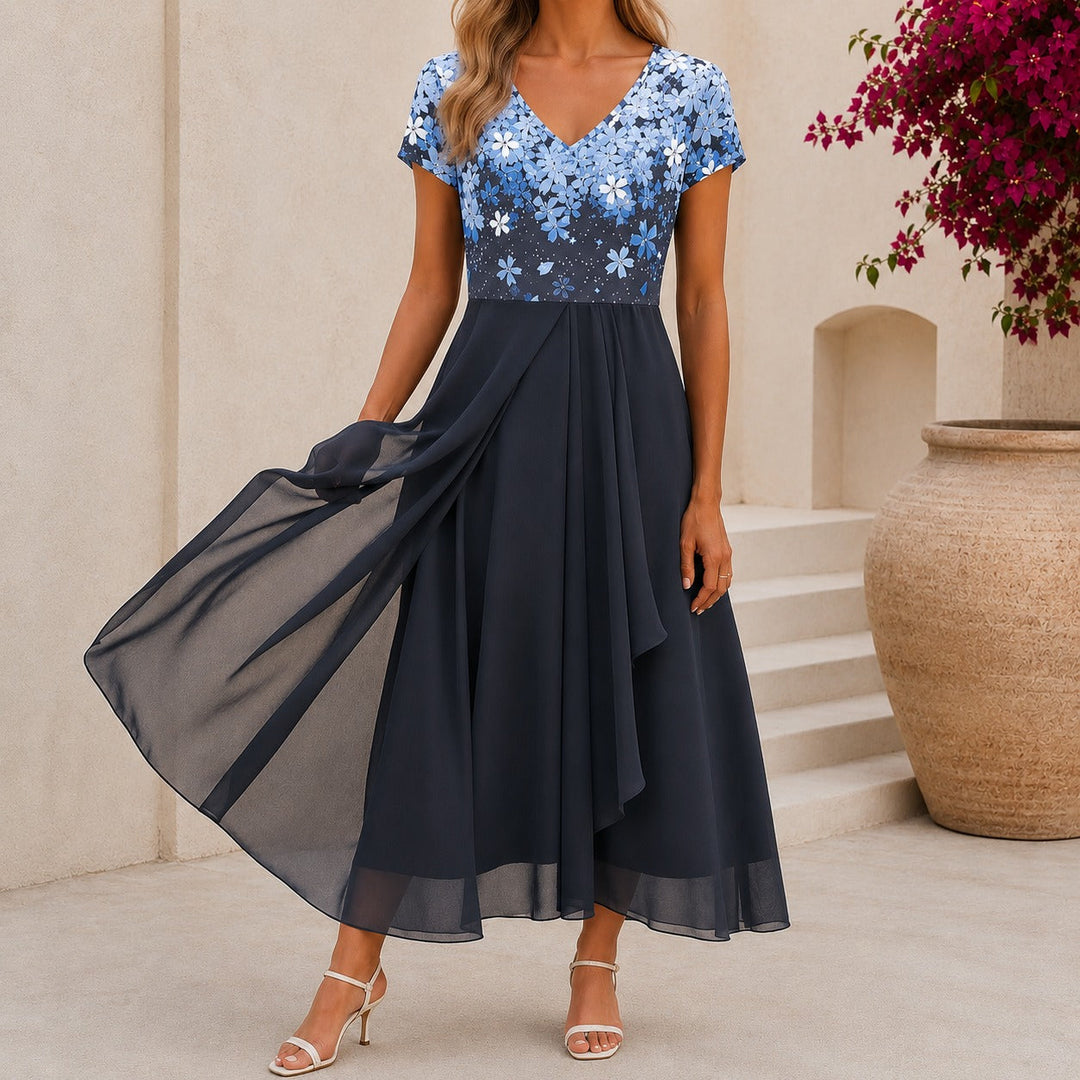 Beatrix | Florales Cocktail-Midikleid mit V-Ausschnitt