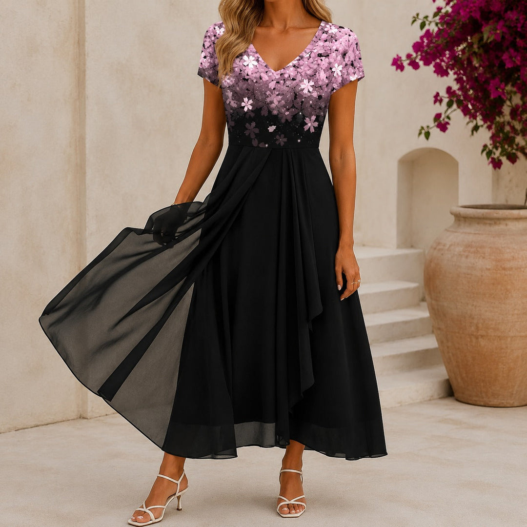 Beatrix | Florales Cocktail-Midikleid mit V-Ausschnitt