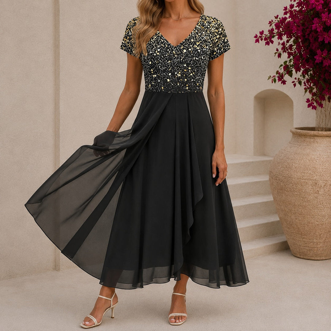 Beatrix | Florales Cocktail-Midikleid mit V-Ausschnitt