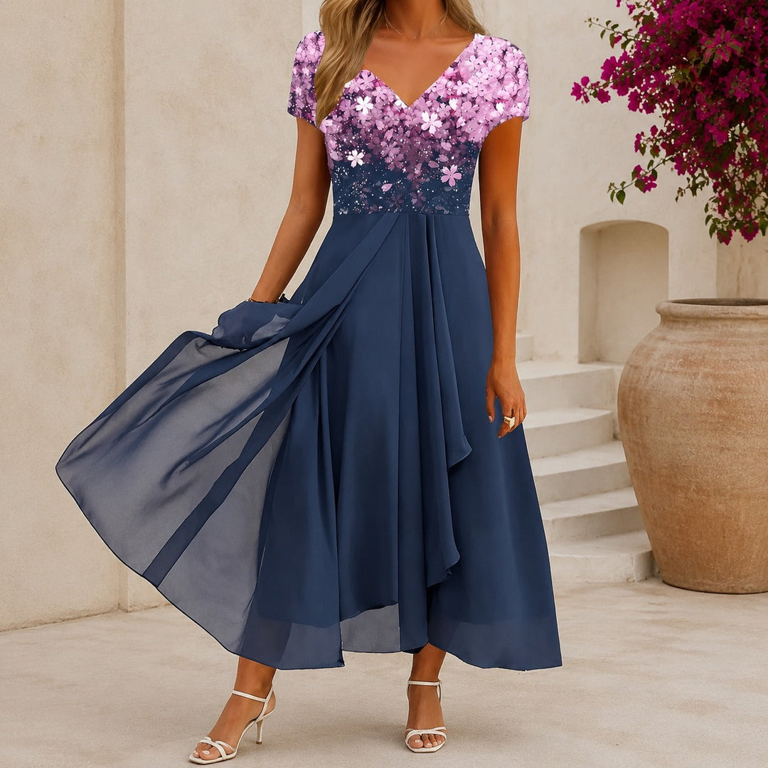Beatrix | Florales Cocktail-Midikleid mit V-Ausschnitt
