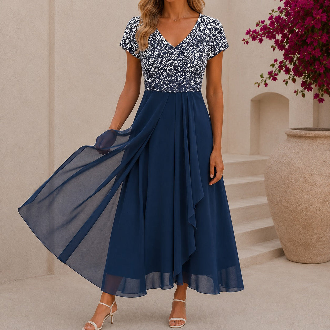 Beatrix | Florales Cocktail-Midikleid mit V-Ausschnitt