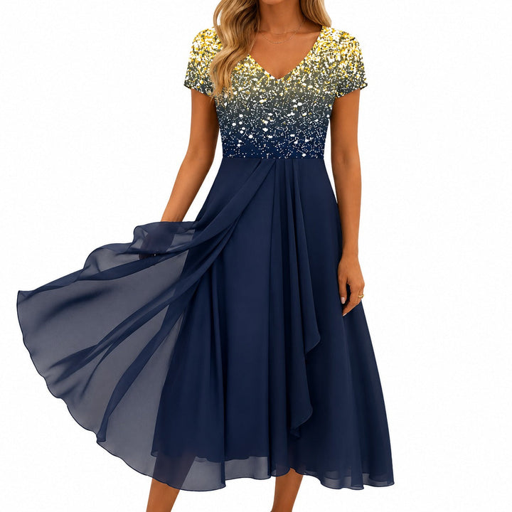 Beatrix | Florales Cocktail-Midikleid mit V-Ausschnitt
