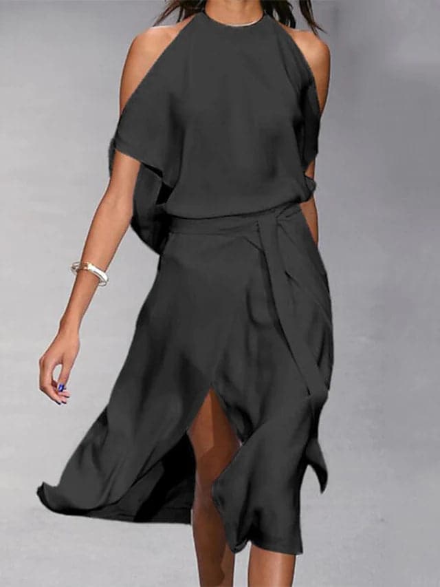 Benedikta | Damen schulterfreies Midikleid