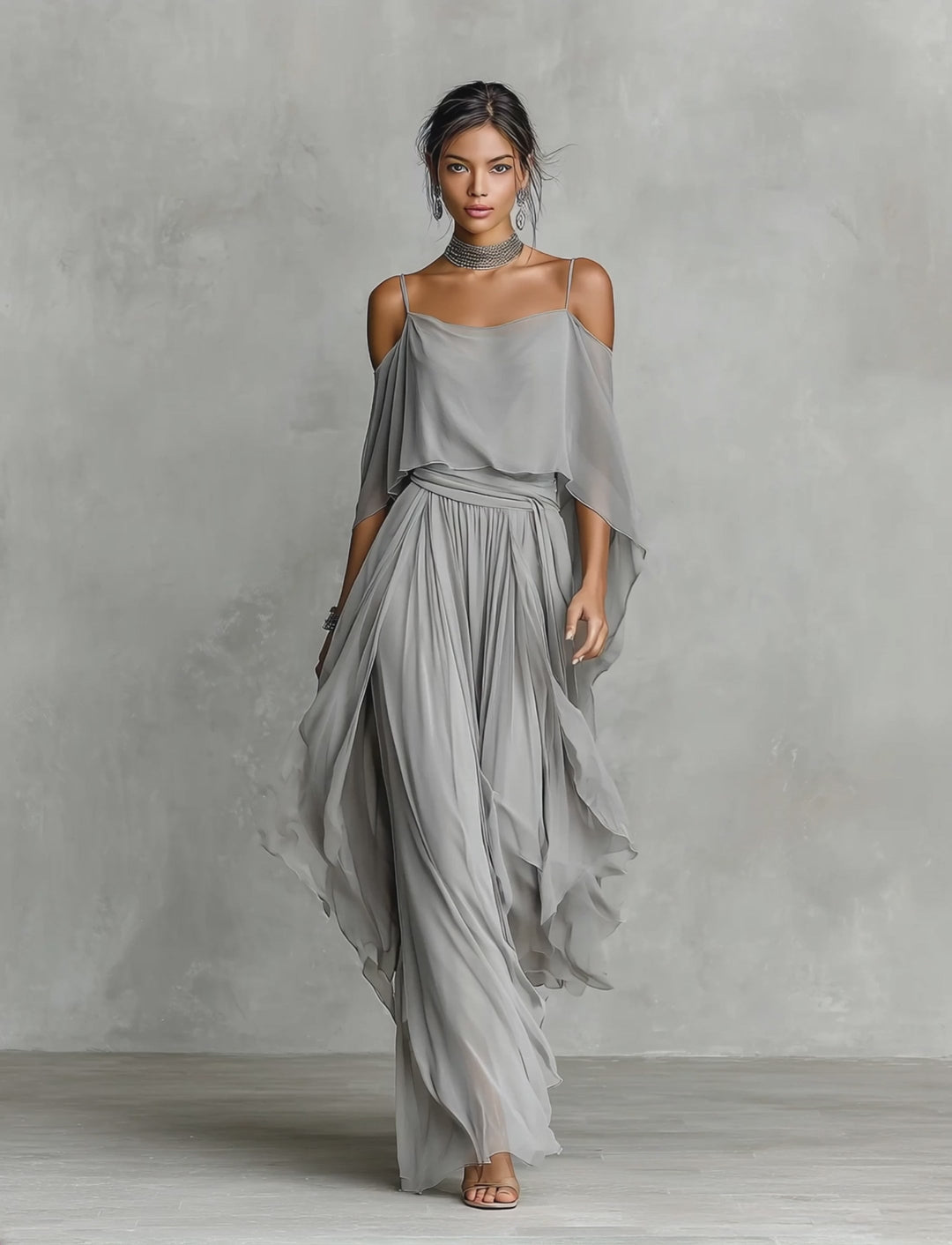 Bianca | Damen fließendes Chiffon Zweiteiler-Set