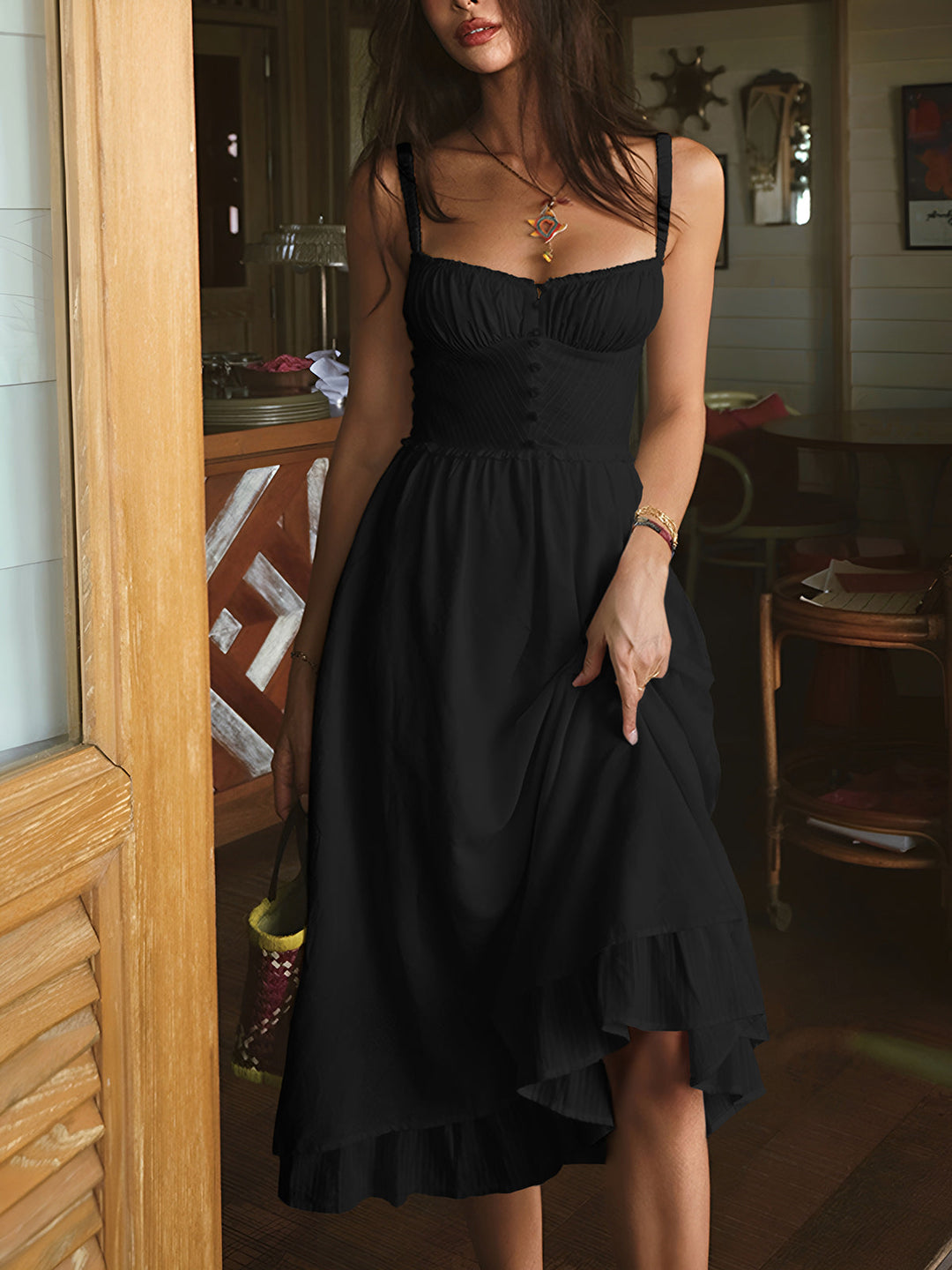 Bianca | Damen Verspieltes Rüschen Midikleid