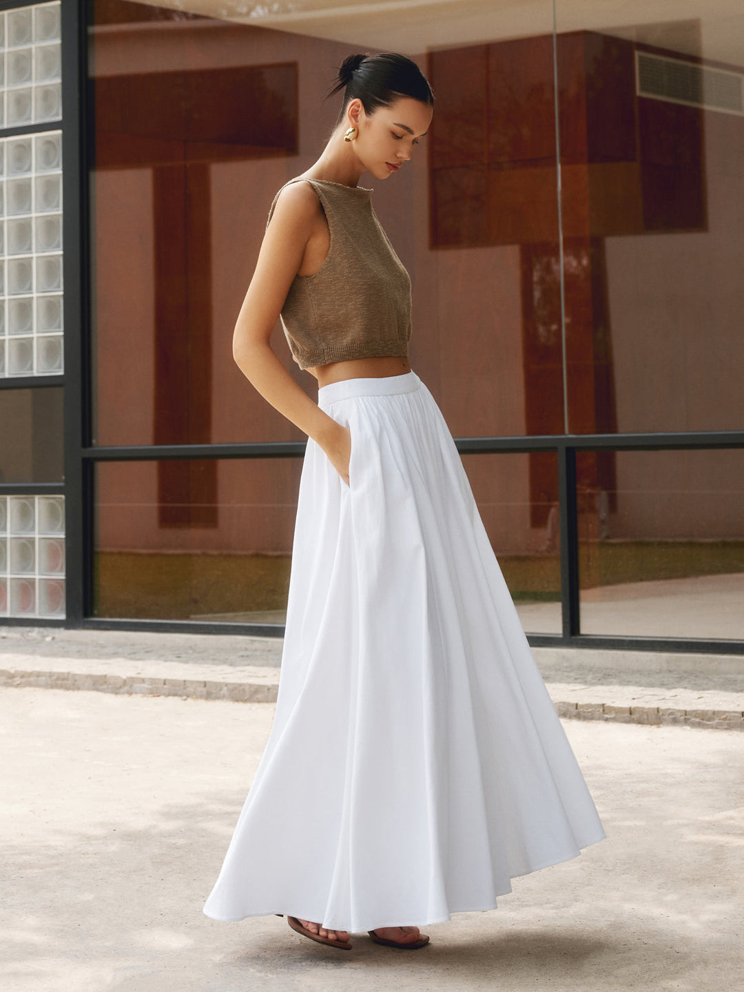Blanche | Damen Faltenreicher High-Waist-Maxirock