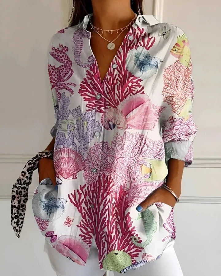 Rosalie | Langarmbluse mit Print und Knopfleiste