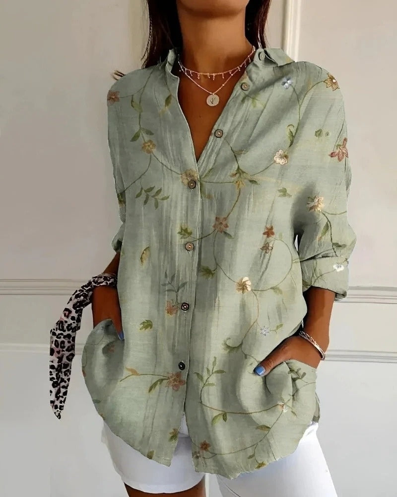 Rosalie | Langarmbluse mit Print und Knopfleiste