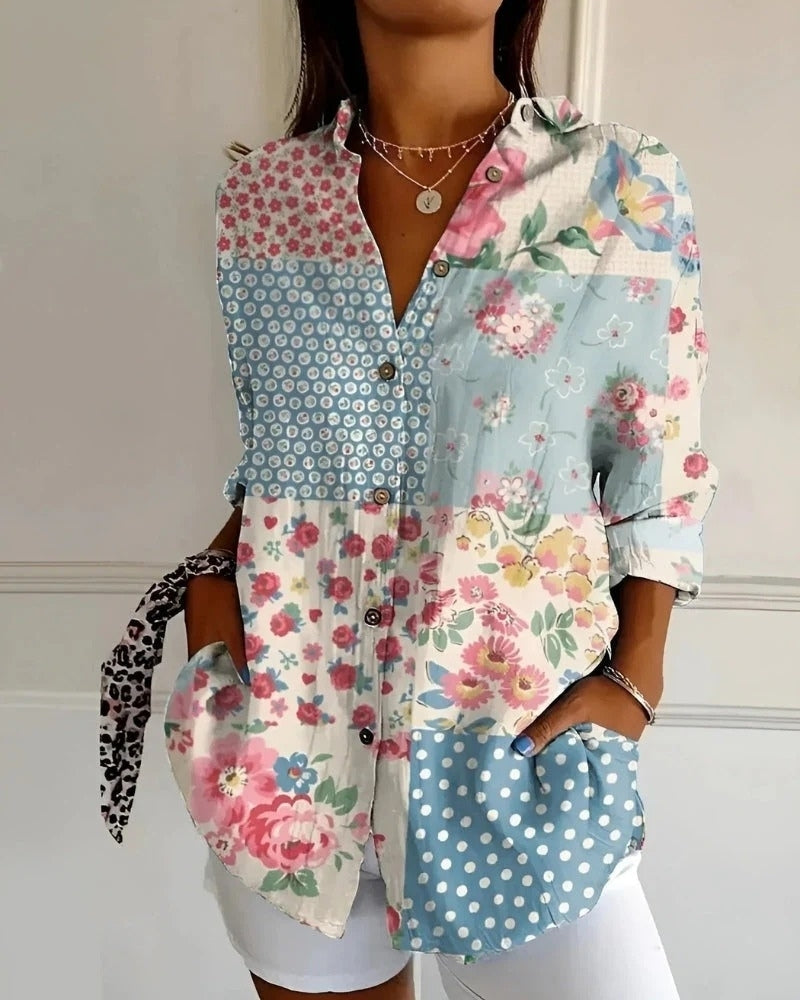 Rosalie | Langarmbluse mit Print und Knopfleiste