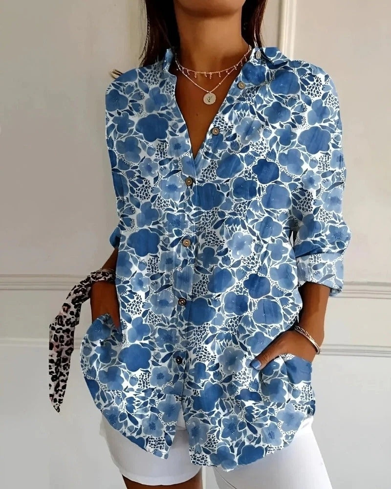 Rosalie | Langarmbluse mit Print und Knopfleiste