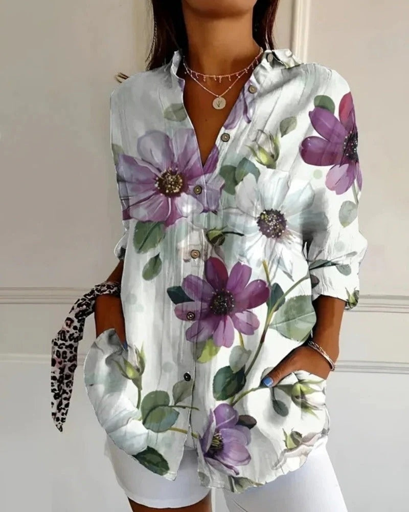 Rosalie | Langarmbluse mit Print und Knopfleiste