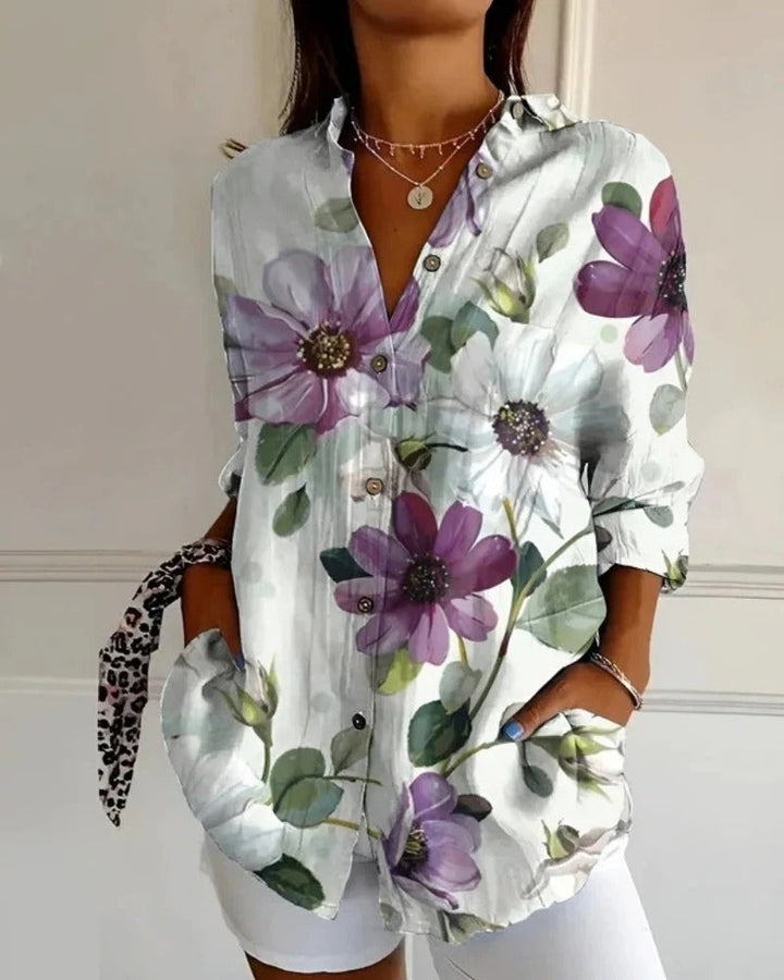 Rosalie | Langarmbluse mit Print und Knopfleiste