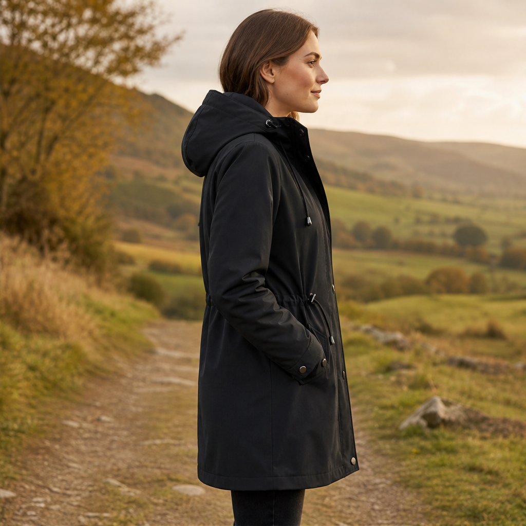 Brita Damen Parka mit abnehmbarer Kapuze, Karofutter und Tunnelzug