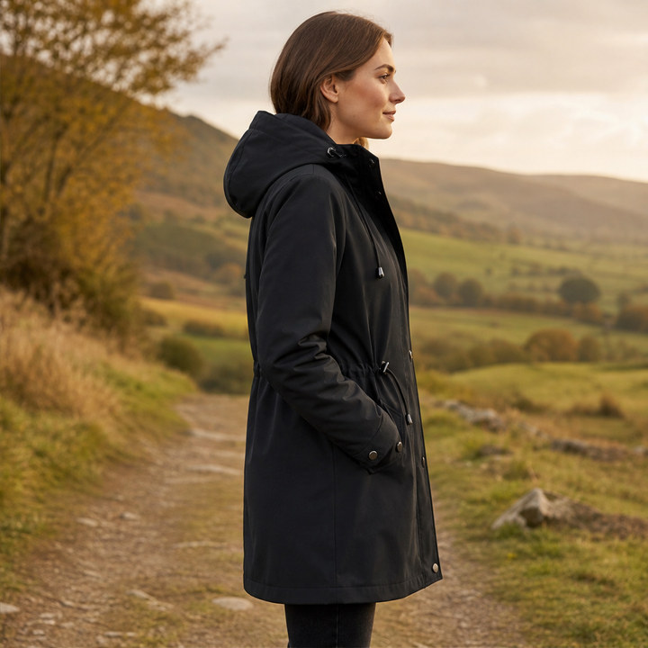 Brita Damen Parka mit abnehmbarer Kapuze, Karofutter und Tunnelzug
