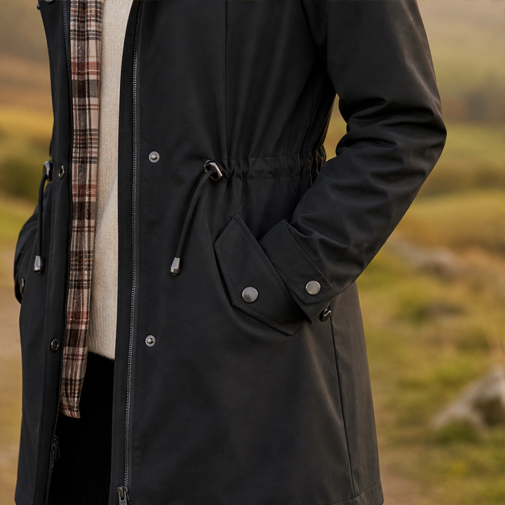 Brita Damen Parka mit abnehmbarer Kapuze, Karofutter und Tunnelzug