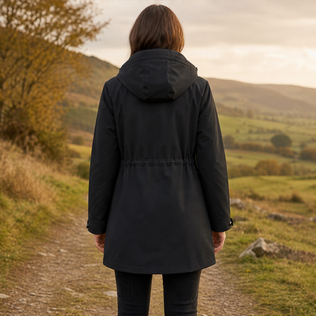 Brita Damen Parka mit abnehmbarer Kapuze, Karofutter und Tunnelzug