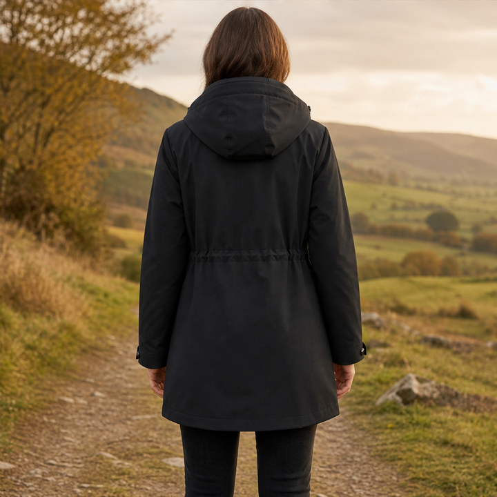 Brita Damen Parka mit abnehmbarer Kapuze, Karofutter und Tunnelzug
