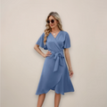 Britta | Damen Elegantes Midi Wickelkleid mit Frontknoten