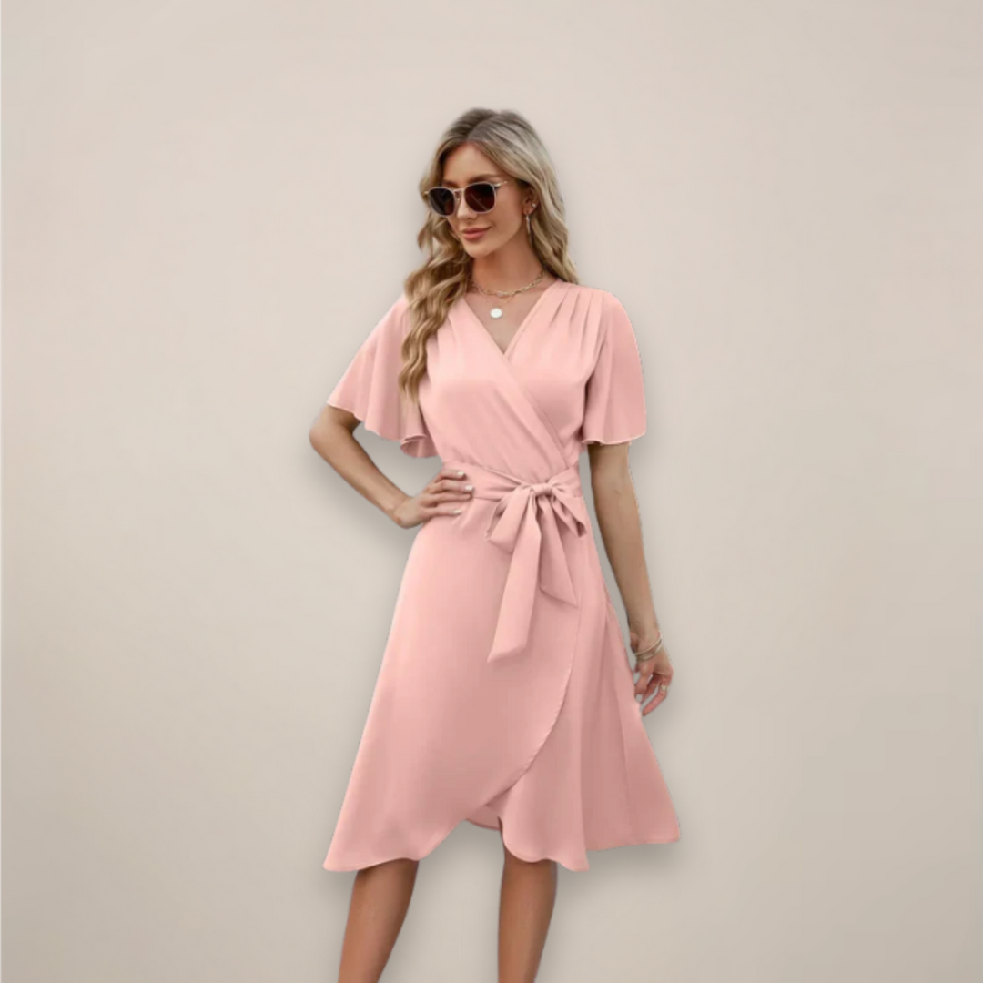 Britta | Damen Elegantes Midi Wickelkleid mit Frontknoten
