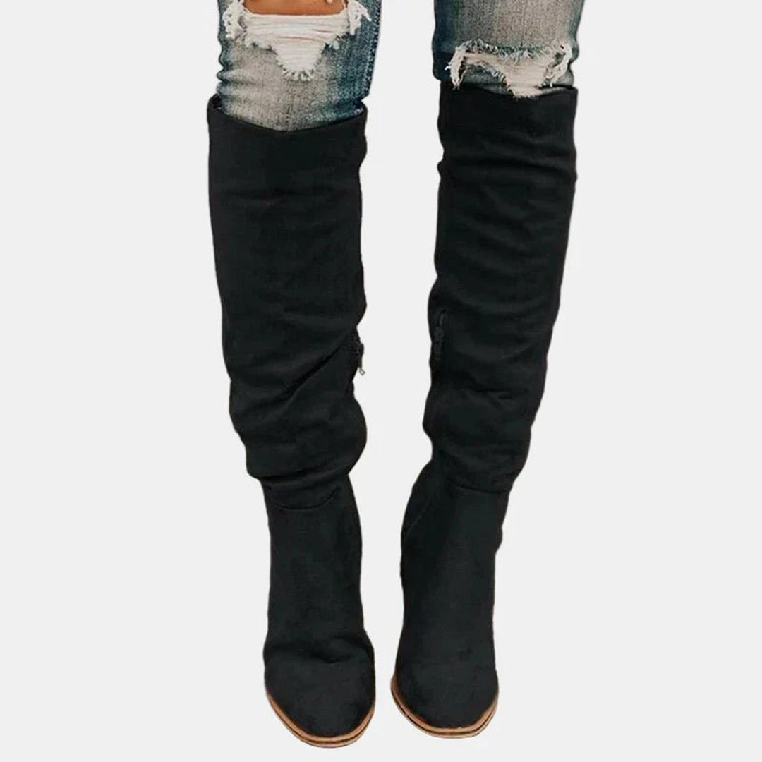 Damen Overknee-Stiefel mit Blockabsatz – Schwarz