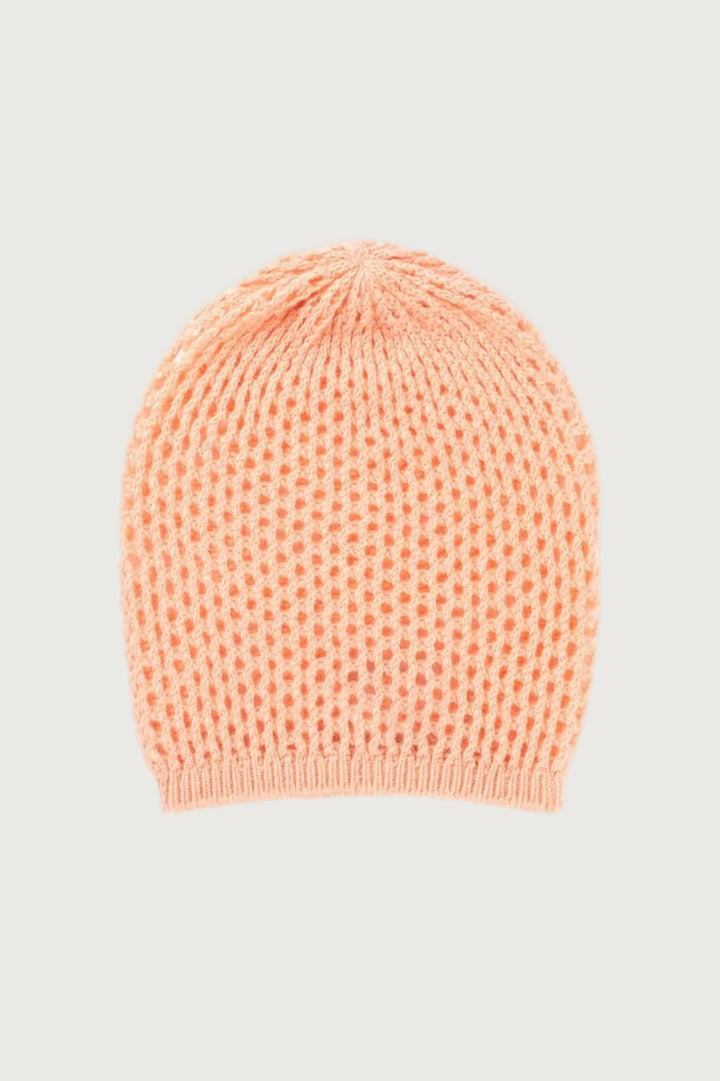 Herren Beanie im offenen Häkelstrick – Pfirsich