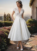Carmen | Damen Filigranes Spitzen Midi Hochzeitskleid